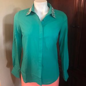 🆕 La Scala Green Long Sleeves Blouse-Small